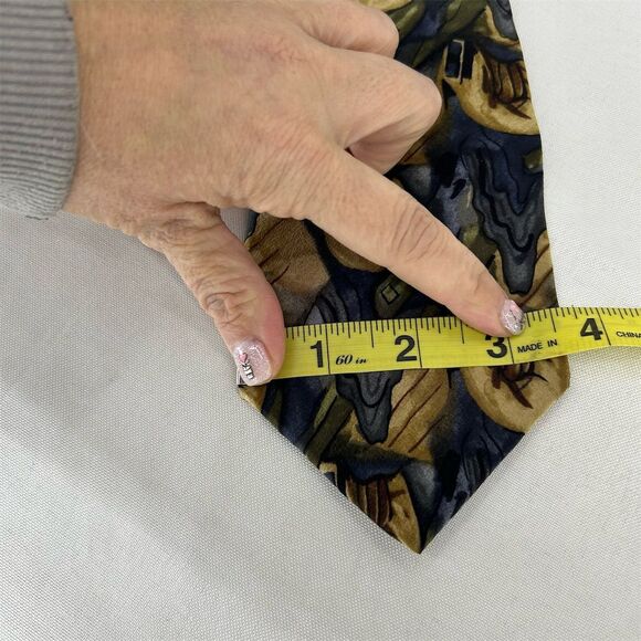 J. Garcia Men's Silk Geometric Necktie Multicolor Hand-sewn Blue Gold - Picture 5 of 6